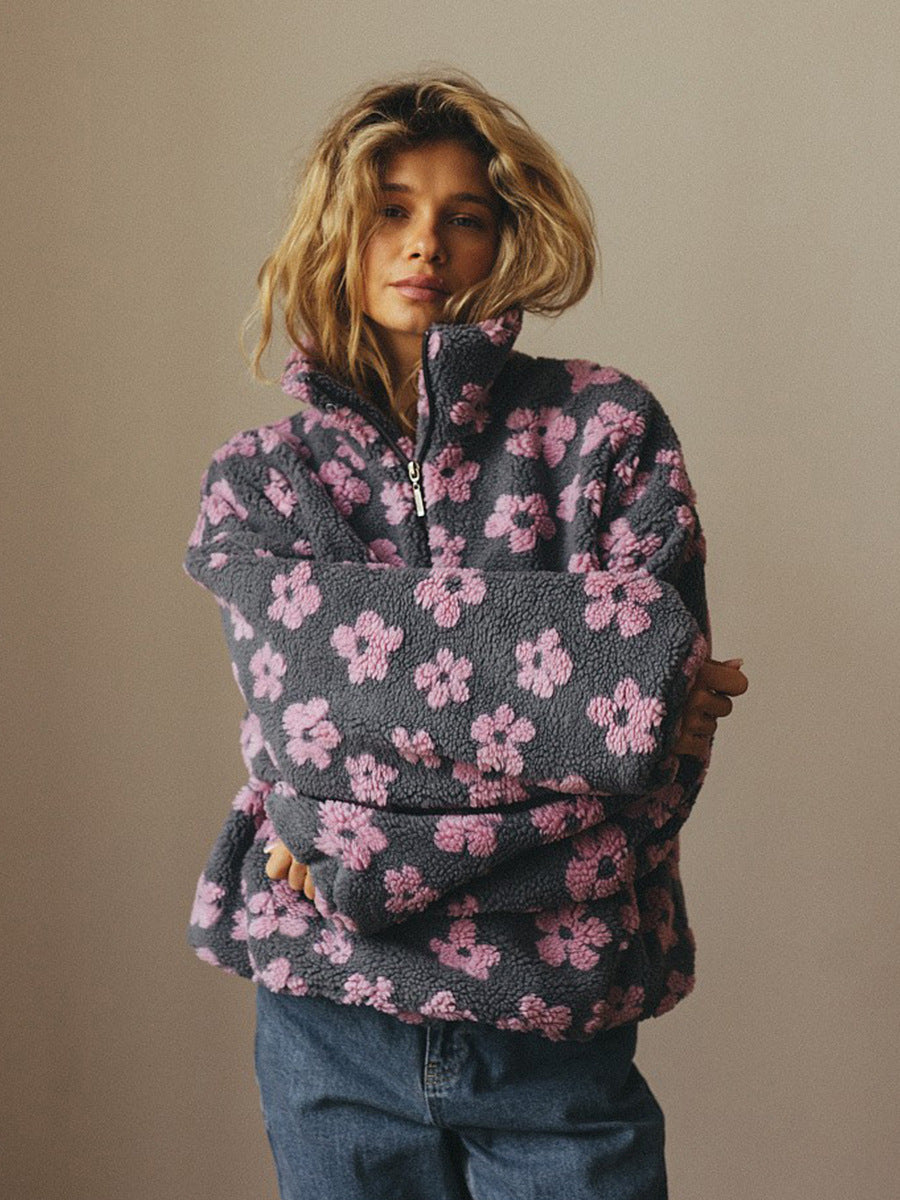 FLEUR™ | Sweat floral à grande poche et zip