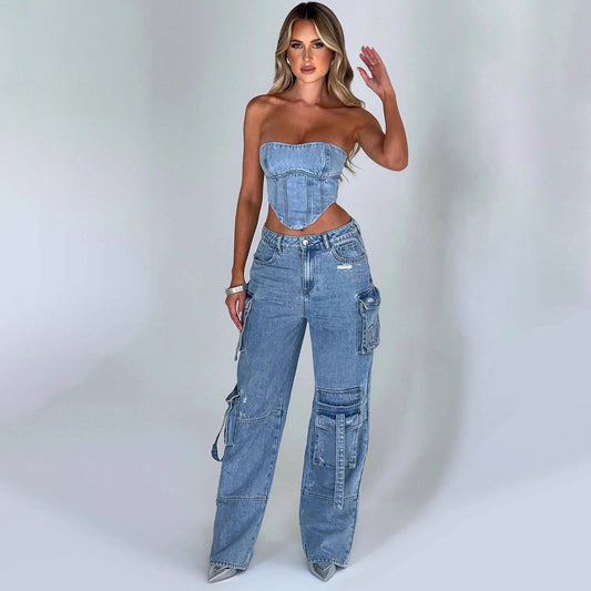 NINA™ | Ensemble tube top taille basse et jean