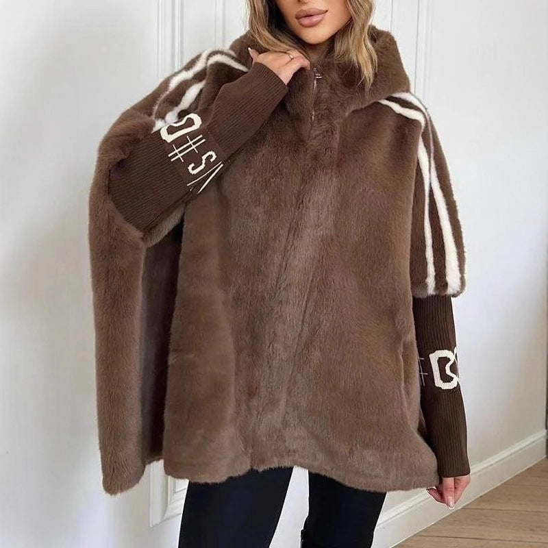 Manteau à capuche zippé en fourrure de vison pour femme