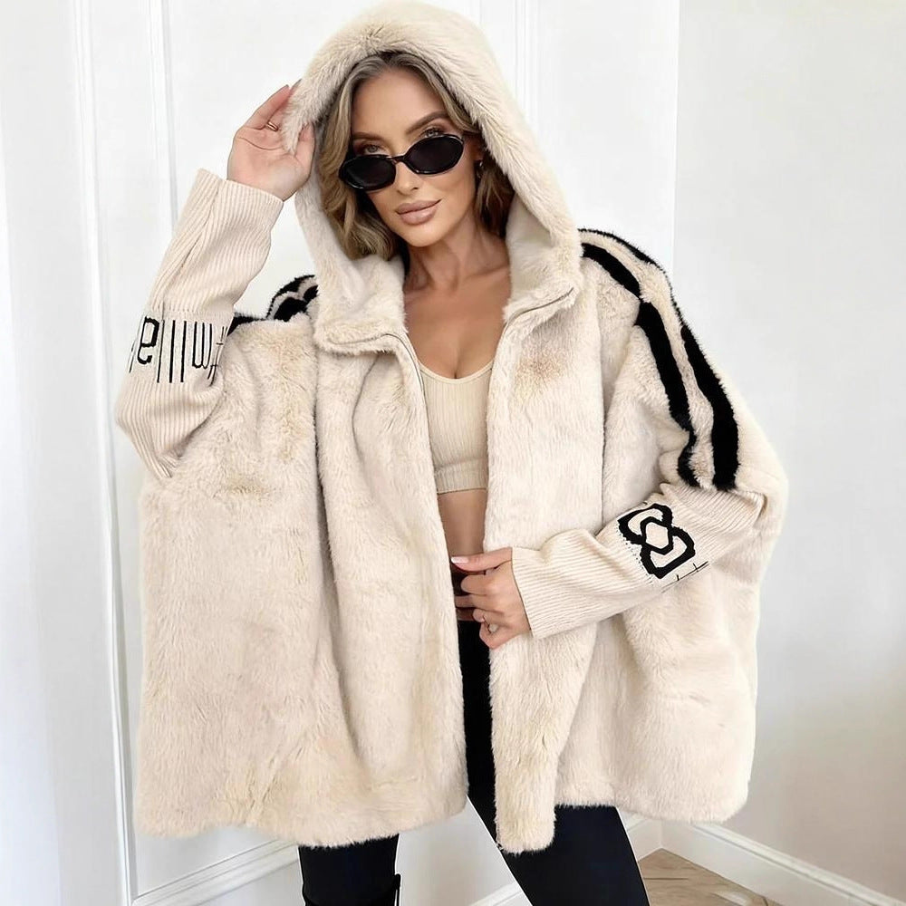 Manteau à capuche zippé en fourrure de vison pour femme
