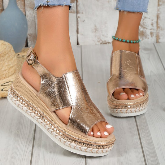JULIETTE™ | Sandales brillantes à boucle et semelle compensée