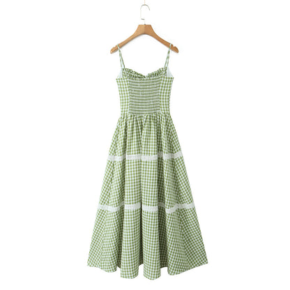 CAMILLE | Robe longue vichy à bretelles nouées