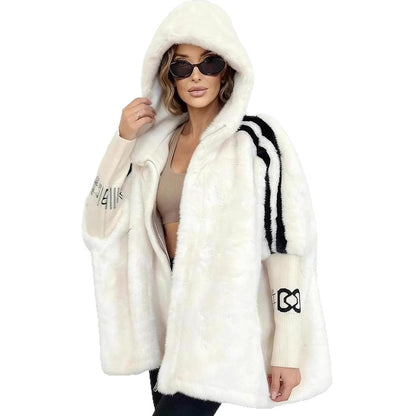 Manteau à capuche zippé en fourrure de vison pour femme