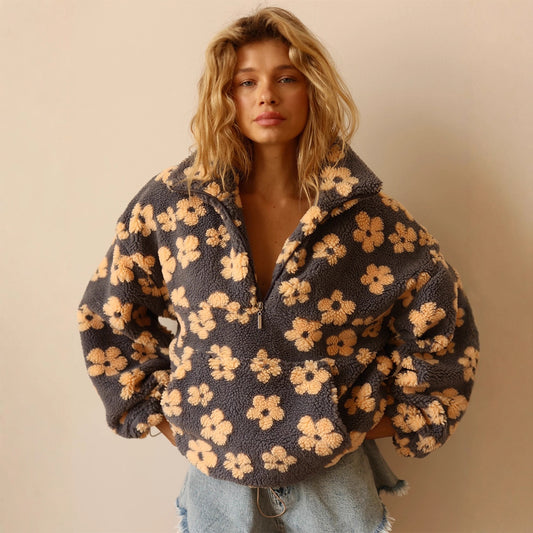 FLEUR™ | Sweat floral à grande poche et zip