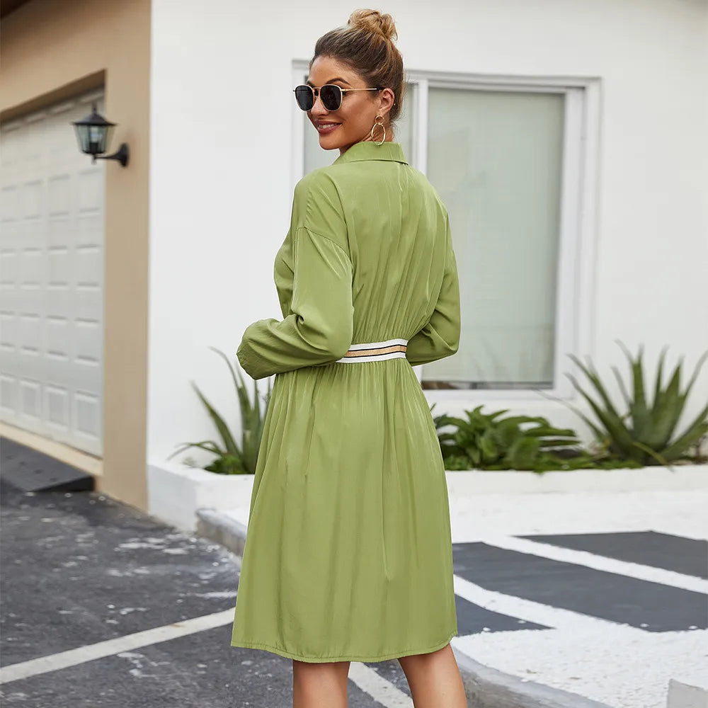Alia | Robe Chemise Femme Casual — Coupe Fluide & Ceinture Élégante