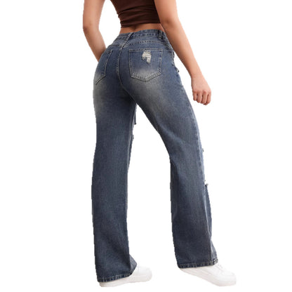JADE™ | Jean taille haute droite déchiré