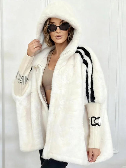 Manteau à capuche zippé en fourrure de vison pour femme