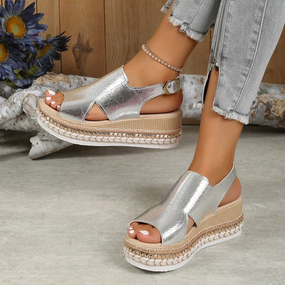 JULIETTE™ | Sandales brillantes à boucle et semelle compensée