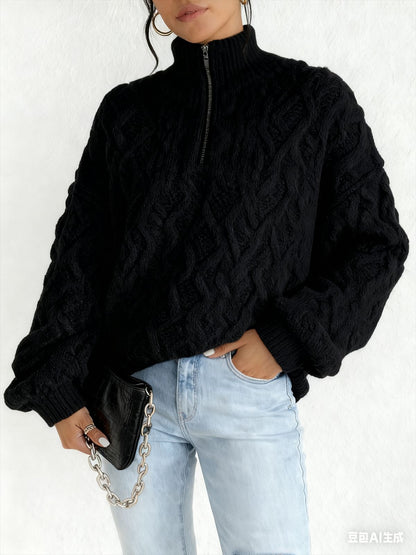 Double-sided Plush Latte Art Casual Zipper Pullover Top
